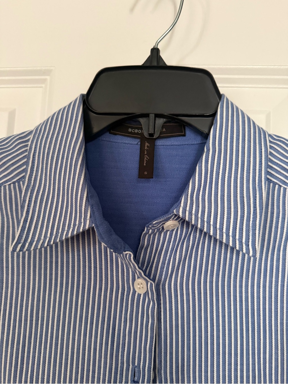 BCBGMaxAzria Blue &  White Striped Cotton Button-Down Shirt